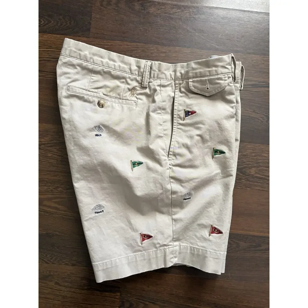 2022 Polo R.L Classic Chino Shorts Nautical Flags Knots Embroidered Waist 33